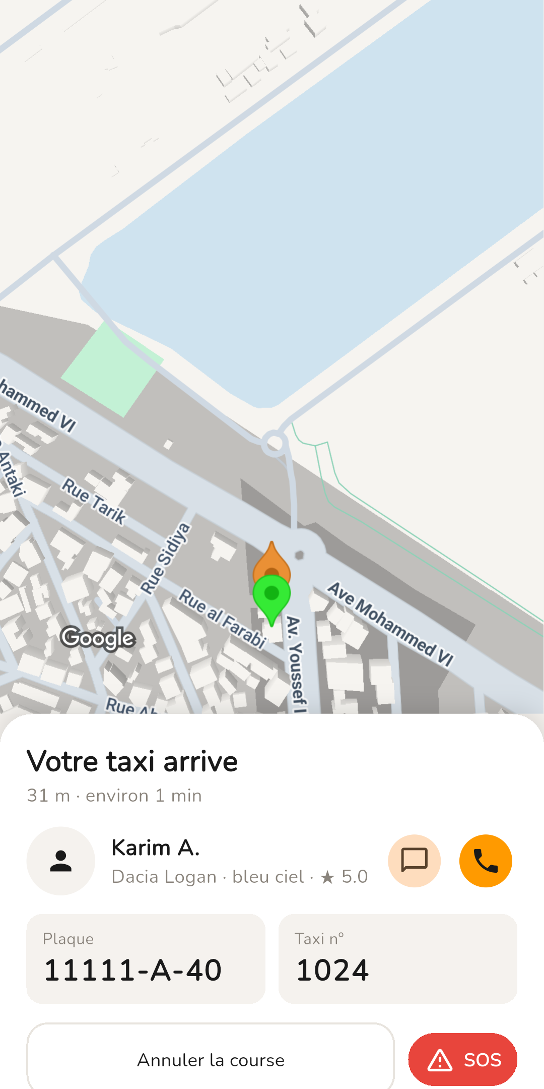 Chauffeur assigné, taxi sur la carte